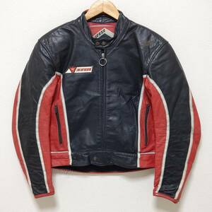 イタリア製【DAINESE】ダイネーゼ 本革 ライダース ジャケット レーシング スーツ ウエア オールド ヴィンテージ 革ジャン 黒×赤 52/162j