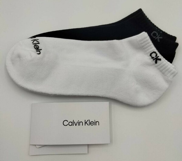 Calvin Klein(カルバンクライン) メンズソックス くるぶしソックス ブラック×ホワイト 2足セット 男性用靴下