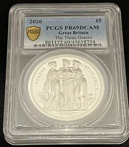 【希少PCGS】2020 イギリス スリーグレイセス2oz銀貨 PR69DC 元箱付エリザベス ヴィクトリア ウナとライオン金貨でなし