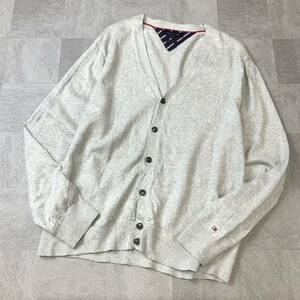 【滑らかなカシミア混】良品 TOMMY HILFIGER トミーヒルフィガー コットン カシミア ニット カーディガン メンズ XXLサイズ グレー 