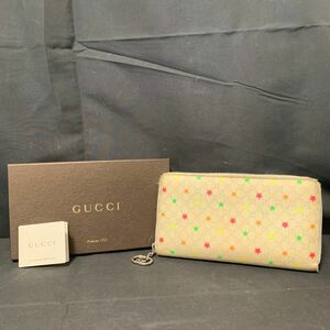 GUCCI 長財布 グッチ GGスプリーム スターモチーフ ラウンドファスナー シルバー金具 PVC レザー 箱付き 星柄 