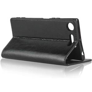 ソニー Xperia XZ1 SO-01K ケース 手帳型 財布ケース光沢加工 牛革 シンプル レトロ 携帯 カバー カードポケット 財布型 カバー ブラックの画像4