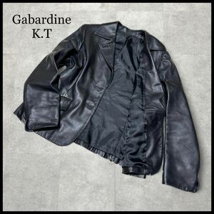 極美品 Gabardine K.T ギャバジンケーティー テーラードジャケット ラムレザー 本革 シングル 黒 大きいサイズ XL