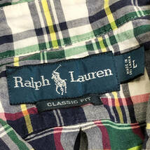 Ralph Lauren ラルフローレン チェック ボタンダウン シャツ 半袖 L 緑 紺 ポニー 刺繍 メンズ A8_画像7