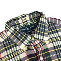 Ralph Lauren ラルフローレン チェック ボタンダウン シャツ 半袖 L 緑 紺 ポニー 刺繍 メンズ A8_画像5