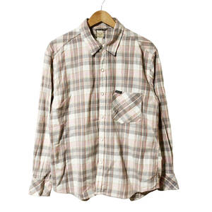 YANUK Yanuk check shirt snap-button cotton linenM beige pink men's A32