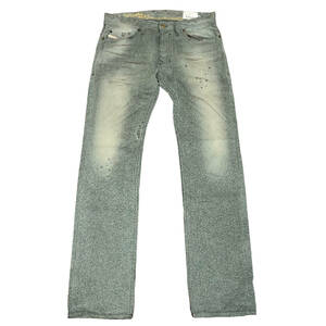 DIESEL ディーゼル SAFADO REGULAR SLIM STRAIGHT デニムパンツ リペア加工 ヴィンテージ加工 30 グリーン系 ボタンフライ イタリア製 A33