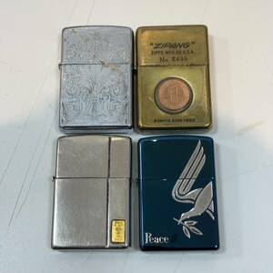  #14199　ZIPPO ジッポライター Peace/ピース　K24　999.9　純金425/500　ZIPANG　1PFENNING等　4点まとめ　火花確認済　現状品