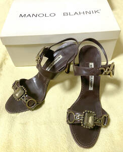 MANOLO BLAHNIK マノロブラニク　茶　ビジューサンダル　36 1/2