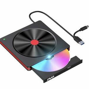 ＊DVD/CDドライブ 外付け USB3.0 外付けポータブルType-C 光静音 高速 軽量 CD/DVD読取・書込 ー PC DVDドライブ 外付け 内蔵ケーブル