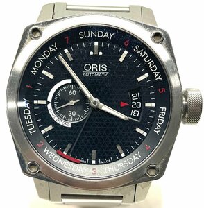 【稼動品】ORIS オリス スモールセコンド ポインターデイ 7617 自動巻き 腕時計 裏スケルトン メンズ ブラック文字盤 コマ付き 箱付