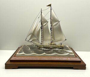 銀製ヨット置物 船 帆船 銀船 模型 オブジェ シルバー STERLING960刻印有 伝統工芸 総重量 約920 高さ 約25㎝