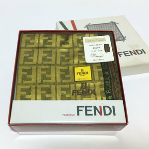 フェンディ / FENDI ハンカチ　ズッカ柄　サルファーイエロー総織り柄生地　シルク混　大判58cm　箱入り【6064】