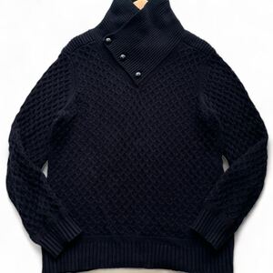 【極美品】ARMANI EXCHANGE アルマーニ エクスチェンジ L 大きいサイズ ケーブルニット ショールカラー 胡桃ボタン ブラック 黒 セーター