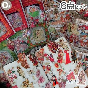 O5 クリスマス☆クリアステッカー★花の妖精 天使 サンタクロース［6点セット］