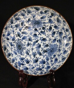  old Imari blue and white ceramics the smallest rubbish Tang . writing flower Tang . writing 18cm medium-sized dish Edo period b-14a3260-Q24