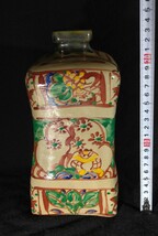 小橋川仁王 色絵 龍図 24cm 角大瓶 花器 花瓶 華道具 茶道具 壺屋 琉球 btrec-Af3217_画像7