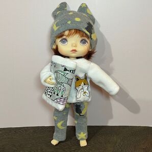 モンストドール アウトフィット ナイトウェア 猫・月・星柄 まくら付4点セット