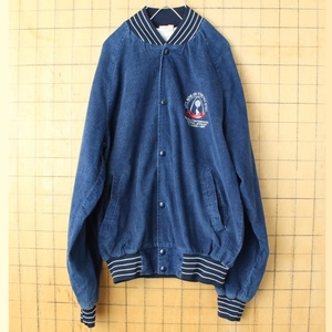 80s USA вельвет куртка с логотипом жакет темно-синий мужской M соответствует куртка America б/у одежда 