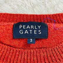 美品 サイズL 3 パーリーゲイツ PEARLY GATES ニット セーター ロゴ レッド ウール うさぎ 刺繍 クルーネック ゴルフ ウェア メンズ_画像4
