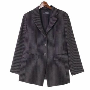 BOUTIQUE NICOLE ブティックニコル 通年 ストライプ柄 ウール★ 3B テーラード ジャケット Sz.S-M位　レディース 日本製　E3T02496_A#O