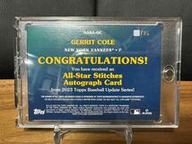 「25シリ GERRIT COLE / ゲリット・コール　ASSA-GC」2023 Topps Baseball Update Series NEW YORK YANKEES・P Relic Autograph_画像3