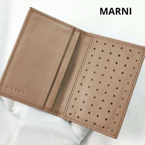 【希少】1円〜 MARNI マルニ パスケース カードケース 名刺入れ 定期入れ パンチング レザー ITALY製 ベージュ ライトブラウン系 男女兼用