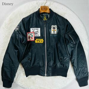 【美品】希少 Disney ディズニー スタジャン 中綿ブルゾンジャケット ワッペン ブラック Sサイズ