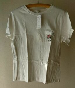 レディース新品B491■Lサイズ■オフホワイト白色Disneyミニーちゃん半袖Tシャツ