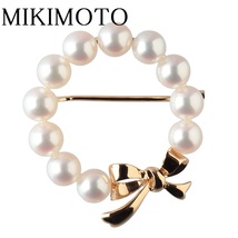 ミキモト パール ブローチ サークル リボン アコヤパール5.3mm 750YG 新品仕上げ済 MIKIMOTO【14070】_画像1