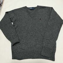 ポロラルフローレン　POLORALPHLAUREN　Vネックセーター 　子供170　　ニット　LAMBS WOOL　グレー_画像1