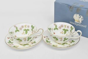 (90S 1116M12) 1円～ 未使用 Wedgwood ウェッジウッド ワイルドストロベリー ティーカップ＆ソーサー ペアセット 箱付 茶器 洋食器