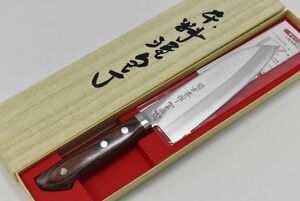 (325S 1123G1) 1円～【新品】関の刃物 関吉秀作 三徳包丁 V金10本割込 ゴールド 288ｍm