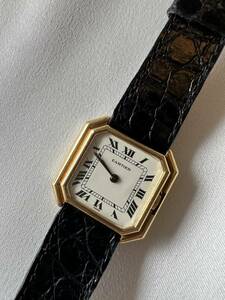 金無垢 カルティエ Cartier 1970年代 サンチュール LM K18YG paris文字盤 メンズ 腕時計 手巻き