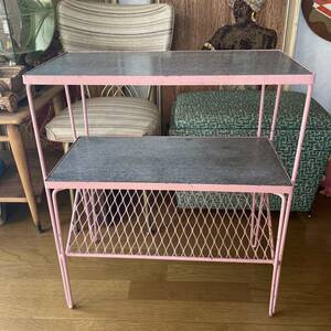 Редкий! Античный розовый 2 -стационарный стол и журнал Rack rack и журнал USA Vintage Interior Furniture/Западное побережье Midenu Modern