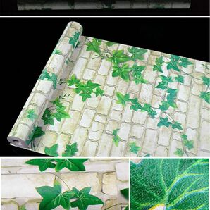 激安　大容量　10m ステッカー　シール　リメイク　壁紙　葉　葉っぱ　レンガ　壁　マイナスイオン　酸素　グリーン　緑　タイル　植物