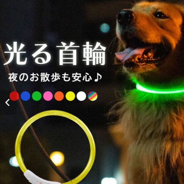 【夜間散歩・事故防止】犬用LED光る首輪★充電式★