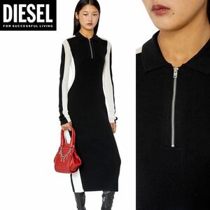 新品 未使用 タグ付き ★定価82,500円 DIESEL ディーゼル レディース Sサイズ リブ ニット ワンピース ポロ襟 ハーフジップ ブラック 16