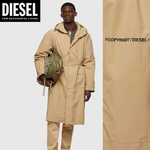 新品 未使用 タグ付き ★定価52,800円 DIESEL ディーゼル メンズ Mサイズ ロゴ フーデッド コート ロング ナイロン ジャケット アウター 21