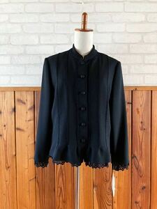 未使用品 日本製 CYALVON レディース ジャケット 11号 Lサイズ 黒 ブラックフォーマル 通年 新品 上着 卒業式 フォーマル ノーカラー 刺繍