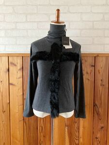 未使用品 GIPSYBLUE レディース ラビットファー ハイネック カットソー Mサイズ ダークグレー系 黒 長袖 トップス Rabbit fur top Z