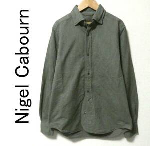 正規品 美品 Nigel Cabourn ナイジェルケーボン BRITISH OFFICERS SHIRT ブリティッシュオフィサーズシャツ 長袖 48 ダークグリーン