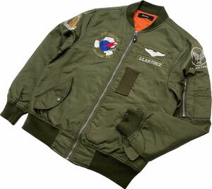 Decomp ☆ MA-1 US AIR FORCE 薄手 フライトジャケット ブルゾン ワッペン L ミリタリー アメカジ ストリート 人気 古着 三沢基地■L281