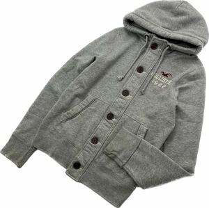 HOLLISTER ☆ スウェット ジップアップ パーカー ダメージ加工 グレー S 秋冬 スタイリッシュ アメカジ 大人カジュアル ホリスター■S2629