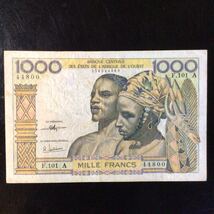 World Paper Money WEST AFRICAN STATES《IVORY COAST》1000 Francs【1959-65】_画像1