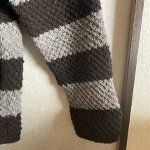 ガイジンメイド、カギ針手編みは変則コマ編みボーダー柄カーディガン、ブラウン/グレー　Lサイズ_画像5