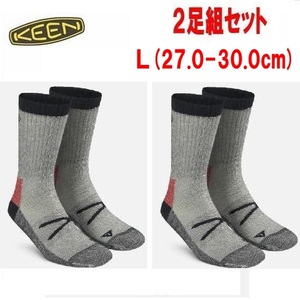 【2足組セット】KEEN キーン フリントミッドウェイトクルーソックス ブラック L　1018139　靴下　速乾　アウトドア　トレッキング