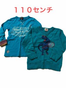 子供服　 スウェット トレーナー　恐竜　１１０センチ　 長袖 シャツ　ロンT ブルー　