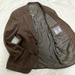 1円【極美品】J.PRESS ジェイプレス Harris Tweed ハリスツイード テーラードジャケット ブレザー くるみボタン 胡桃 茶 ブラウン 2XL〜3XL