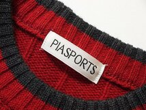 PIA SPORTS　ピアスポーツ　ウール　ニット　セーター　正規品　総柄　ロゴ刺繍　クルーネック　ワッペンロゴ　切り替え　PIASPORTS_画像3